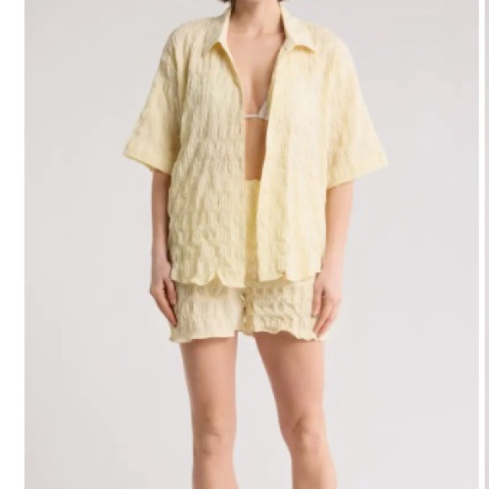 Nordstrom Rack - Crinkle Yellow Textured Shirt and Shorts Set
